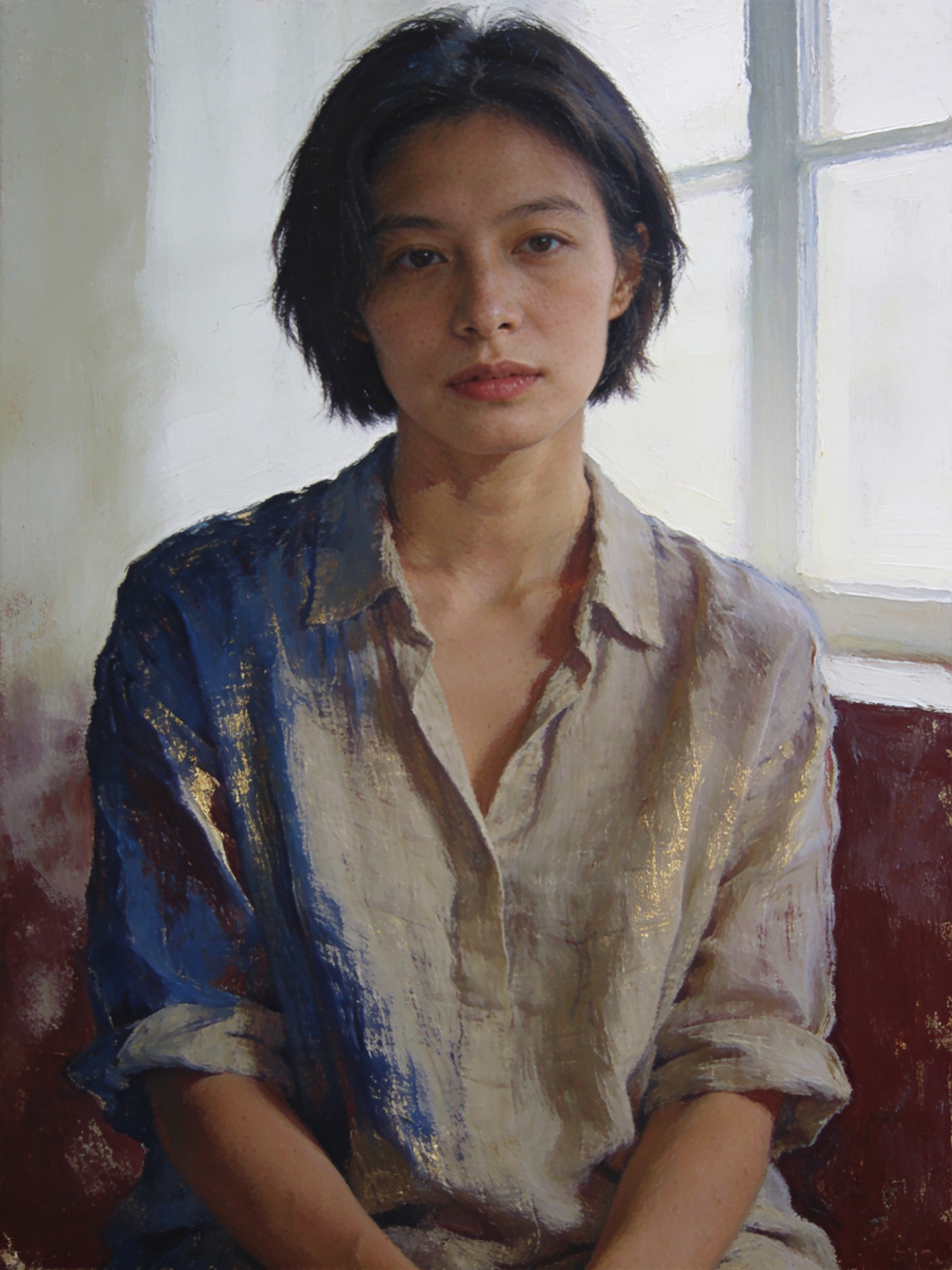 Blend: Blend the portrait with indigo and gold-leaf brushwork