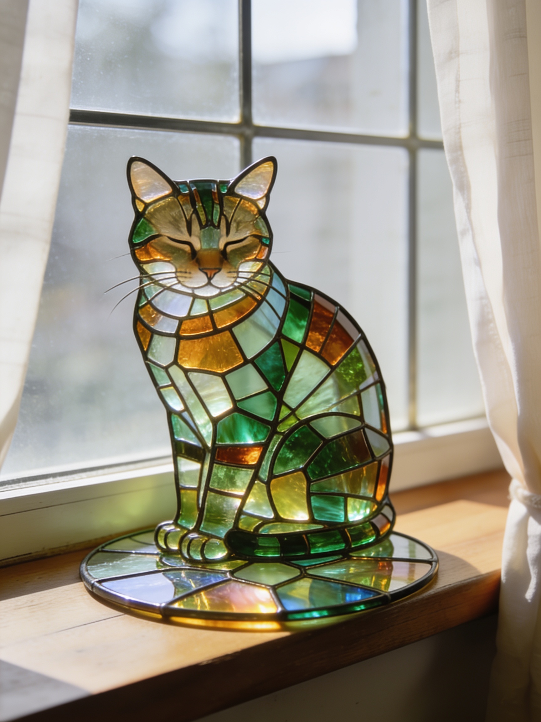 Stylize: Same cat silhouette as stained-glass mosaic